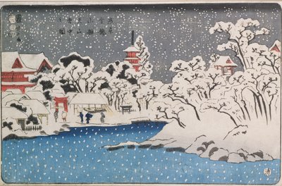 Una tempesta di neve al tempio di Kinryozan da Utagawa Kuniyoshi